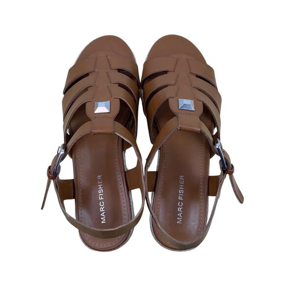Marc Fisher Women’s Brown Leather Espadrille Joven Wedge Sandals Sz 8.5 - New - Picture 6 of 9